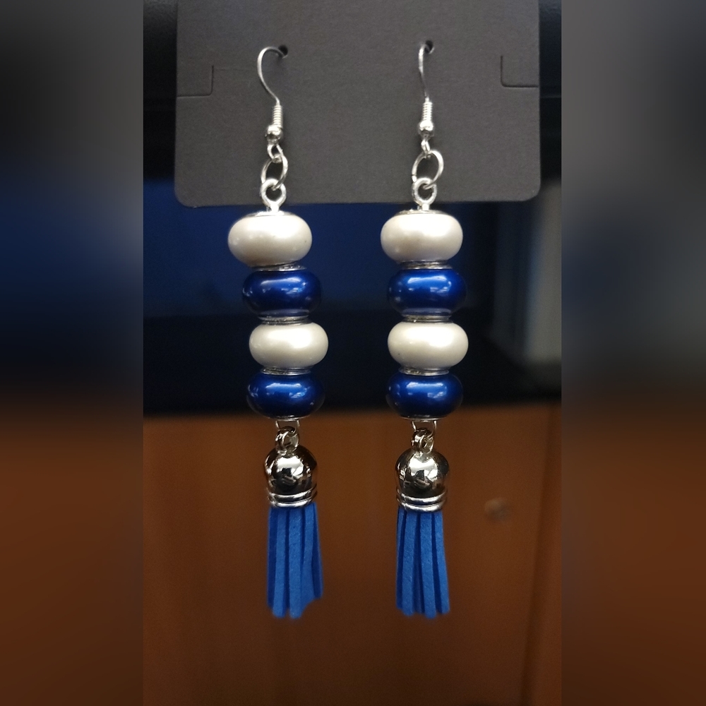 Boho Blue & White Dangle Earrings
